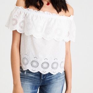 American Eagle White Off the Shoulder Lace Top